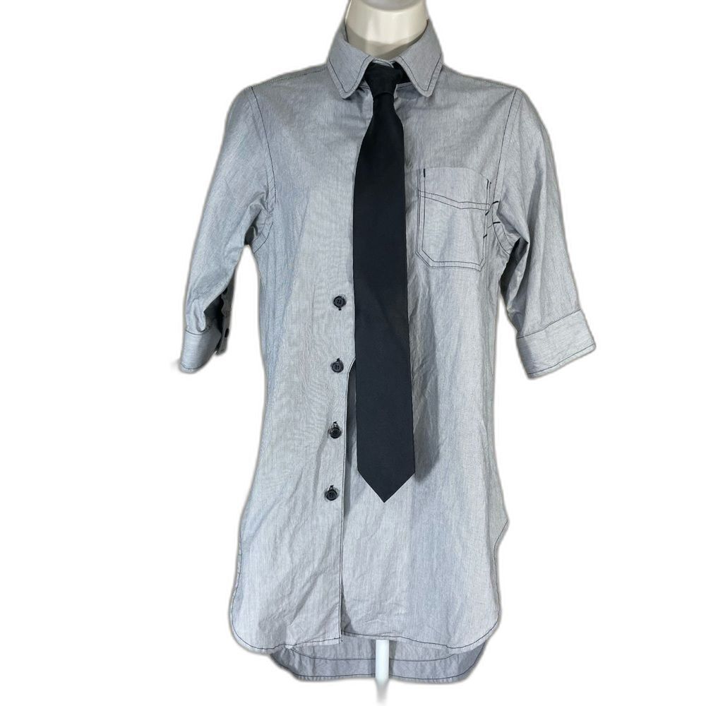 Billy Reid Pinstripe Button Down Grey High Low Longline Shirt W/S LN - Picture 5 of 14